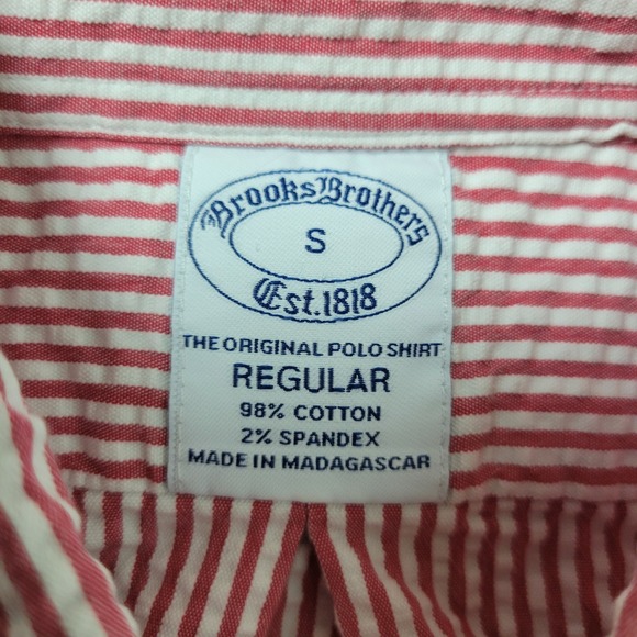 Brooks Brothers Mens Small Red White Striped Performance Seersucker Button Down - Picture 4 of 5